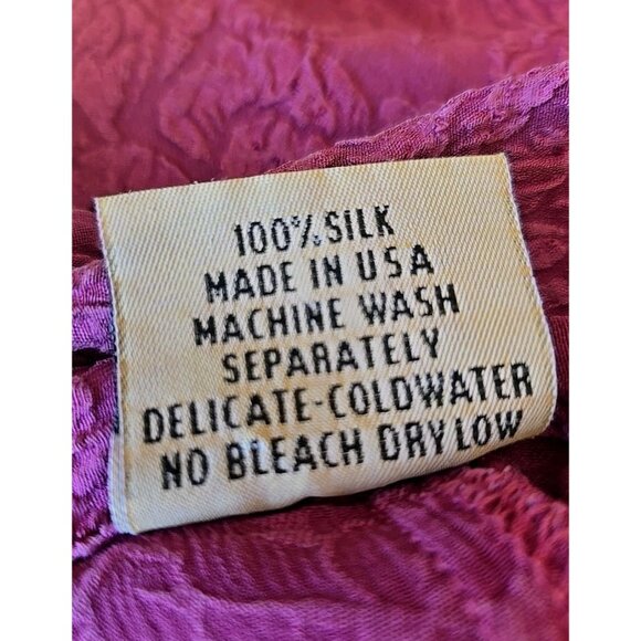 URU Textured Jacquard Purple Tunic Top XL 100% Silk Button Up Artsy Womens - Picture 9 of 9